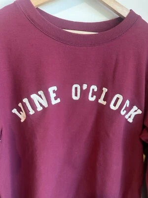 Wine O’Clock Sweatshirt Womens Sz Large Maroon Color Logo Alcohol Mom Cozy Drink - Image 1 of 4