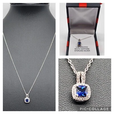 Collar de plata de ley y zafiro azul '¡Sí, por favor!' 18" NUEVO con Caja Regalo 925 Foto 1 de 4