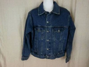 Wrangler Hero Dark Blue Denim Jacket Mens Large 100% Cotton Biker Trucker - Picture 1 of 4