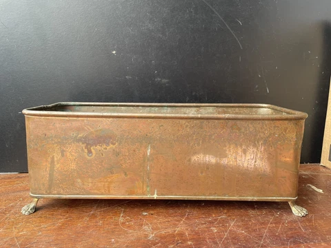 Vintage Antique copper trough planter Brass Lion Paw Claw Feet Window Box Cover
