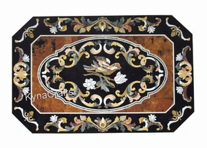 Pietra Dura Art Table Top with Luxury Look | Handmade Black Marble Dining Table - Picture 1 of 4