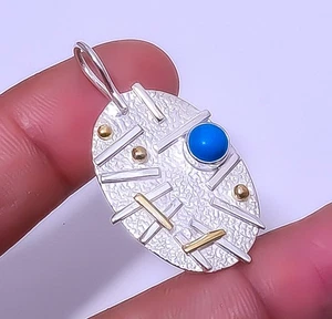 Sleeping Beauty Turquoise 925 Silver Two Tone Pendant 1.56" A379 - Picture 1 of 3