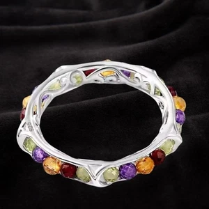 Sterling Silver Ring With 25 Amethyst, Citrine, Garnet & Peridot Gemstones - Picture 1 of 5