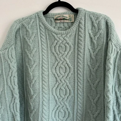 Aran Crafts Ireland 100% Merino Wool Cable Knit Fisherman Sweater Mint Green XXL - Image 1 of 4