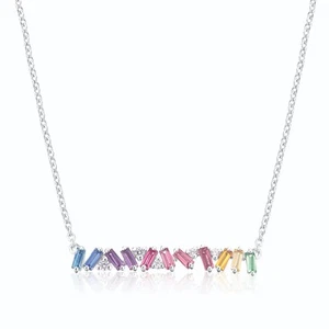 Zamel's Sterling Silver 40-45mm w/Baguete & Round Cut Zirconia Rainbow Necklace - Picture 1 of 1