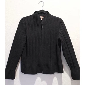 Beyond Threads Alpaca Wool Ribbed 3D Knit Zip-Up Jacket Size S Black Peru - Picture 1 of 8