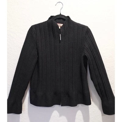 Beyond Threads Alpaca Wool Ribbed Knit Zip-Up Jacket Size S Black Peru - Image 1 of 4