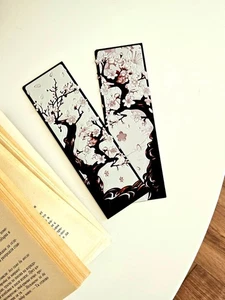 3D Lesezeichen Set Kirschblüte  Zarte Blüten in Schwarz Weiß & Rosa - Imagen 1 de 1