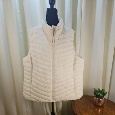 Antiguo Chaleco Acolchado Activo Azul Marino 3X Crema Cremallera Completa Bolsillos Cuello Simulado Foto 1 de 4