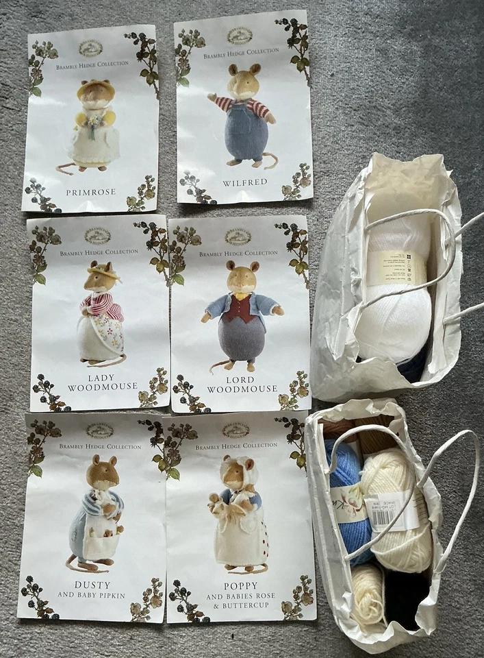 6 x Brambly Hedge Knitting kits, Patterns And Wool complete as shown - Image 1 of 1