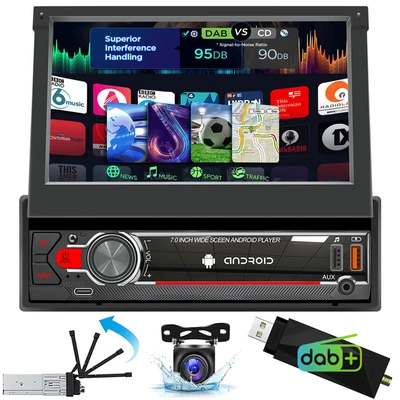 DAB+KAM+4+64GB 1DIN Autoradio Stereo 7" Flip Out Screen Android 13.0 Carplay GPS - Bild 1 von 4