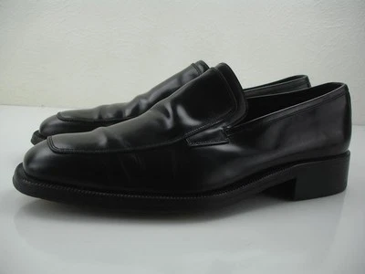 Men's 11 IT 44 Barneys Black Leather Shoes Loafers Slip-On Made in Italy Italian - Image 1 of 4