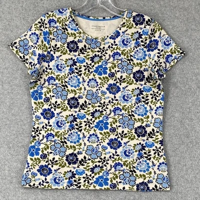 Camiseta Charter Club Top Mujer Talla P/P Azul Floral Manga Corta Algodón Pima Foto 1 de 4