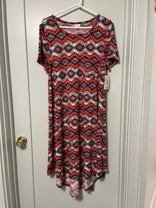 Vestido Lularoe L Carly Swing Alto-Bajo Multicolor Nuevo con Etiquetas Patrón Azteca Suroeste - Imagen 1 de 5