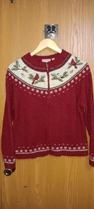 Cardigan donna vintage Croft &barrow seta lana angora zip taglia media rosso... - Foto 1 di 9