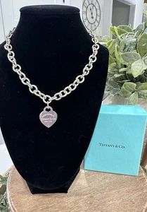 Tiffany & Co Sterling Silver Please Return To NY Heart Tag Chain Necklace 15.5” - Picture 1 of 11