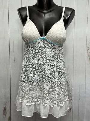 Secret Treasures Y2K Lace Babydoll Lingerie Medium White Sheer Wireless - Image 1 of 4