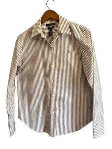 Ralph Lauren Damen Gr. Medium weiß gestreift bügelfrei LS Knopfleiste Hemd - Bild 1 von 10