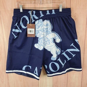 Mitchell & Ness Mens Team Logo Shorts L Blue Elastic Waist North Carolina Tar - Picture 1 of 14