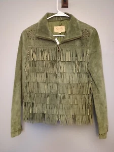 Scully Western Leather Jacket Womens Green Fringe Size Large - Picture 1 of 7