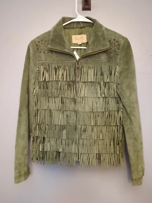 Scully Western Leather Jacket Womens Green Fringe Size Large - Image 1 of 4