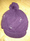 NOWY ciepły fioletowy dzianinowy kapelusz 140 152 158 164 czapka haftowana koraliki przejście zima