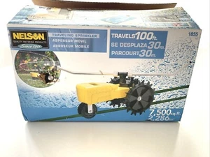 New Nelson Traveling Lawn Sprinkler Large 1855 Metal 100 Feet Rare Black Wheels - Picture 1 of 4