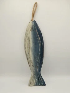 Vintage Blue Wood Fish Wall Hanging Decor 13.5" - Picture 1 of 6