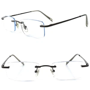 Stylish Modern Fashion Rectangle Rimless Blue Tinted 1.75 Reading Sun Glasses - Picture 1 of 4