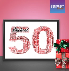 Personalised word art print - perfect 50th birthday/celebration gift A4/A3 - Picture 1 of 3