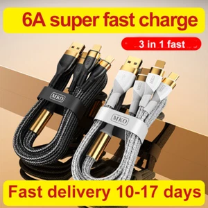 2pcs fast 6A 120wUSB Charger Charging Cable Cord USB TYPE C Android Micro 3 in 1 - Picture 1 of 20
