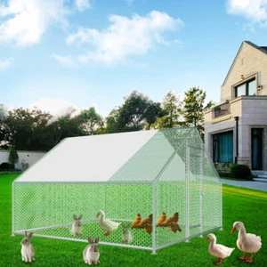 10x10ft Walk-in Chicken Coop Hen Run House Metal Poultry Cage W/ Cover Enclosure - Picture 1 of 8