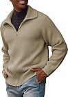 PJ PAUL JONES Men's Full Zip Cardigan Sweaters Unisex Lapel Collar Raglan... 