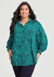 VIRTUELLE Green Leopard Print SHIRT Size Aus 12 NWT Taking Shape Black Blouse - Imagen 1 de 9