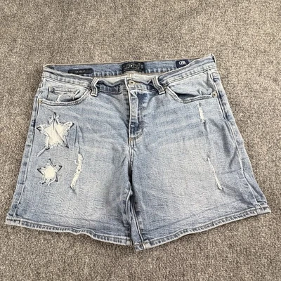 Lucky Brand The Roll Up Denim Shorts Women 10 Distressed Star Patch Festival - Image 1 of 4
