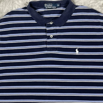 Polo Ralph Lauren Men’s Shirt XL Blue Striped Short Sleeve White Pony - Image 1 of 4