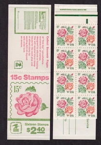 1978 Pink Rose 15c mint BOOKLET Sc BK134 (2 Sc 1737a panes) green tab variety - Picture 1 of 1