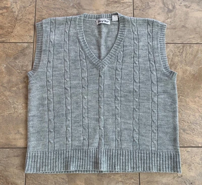 Vintage Troy Hill Men’s Large Sweater Vest Cable Knit Gray Wool Blend V-Neck - Image 1 of 4