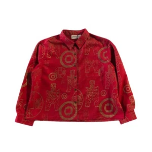 Camisa Blazer Chaqueta Estampado Oriental Chico's Design Talla 3 Roja Manga Larga Con Botones - Imagen 1 de 8