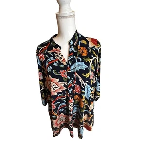 BCBGMAXAZRIA Hemdblusenkleid Blumen M marine mehrfarbig Knopfleiste Rollriegelärmel - Bild 1 von 11