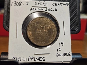 RARE ERROR UNC Philippines 1908-S/S/S One Centavo Bronze Coin. - Picture 1 of 9