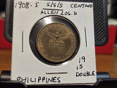 RARE ERROR UNC Philippines 1908-S/S/S One Centavo Bronze Coin. - Image 1 of 4