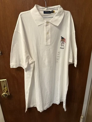 Polo Ralph Lauren Classic Fit USA American Flag Polo Bear Shirt White Size 2LT - Image 1 of 4