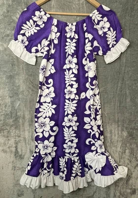 Royal Creations Hawaii Dress Size 12 Purple Floral Bow Ruffle VTG USA Runs Small - Image 1 of 4