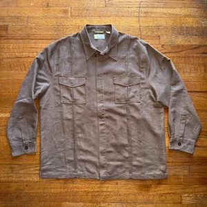 CUBANERA Mens XXL Brown Faux Suede Long Sleeve Button Up Shirt - Picture 1 of 7