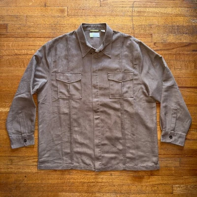 CUBANERA Mens XXL Brown Faux Suede Long Sleeve Button Up Shirt - Image 1 of 4