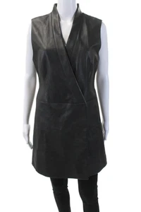 BCBGMAXAZRIA Womens Vegan Leather V-Neck Sleeveless Wrap Dress Black Size M - Picture 1 of 5