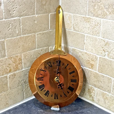 Vintage TV Prop Acctim Copper Brass Frying Pan Shaped Battery Wall Clock. - Image 1 of 4
