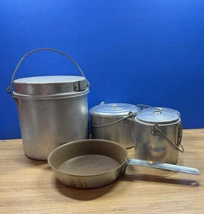 Vintage Aluminum Backpacker Camping Cookware Pot/pan Kit 5 Items - Picture 1 of 11