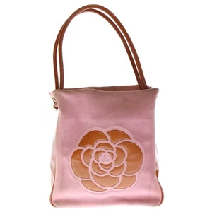 Chanel Camellia Logo Handbag Pink Orange Suede Patent - Picture 1 of 6